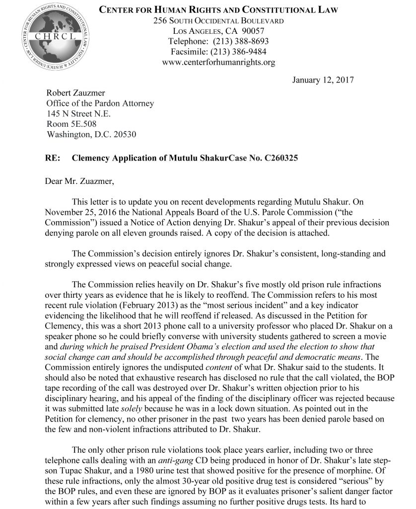 Legal Counsel Sends Letter To The Pardon Attorney Regarding Parole Appeal