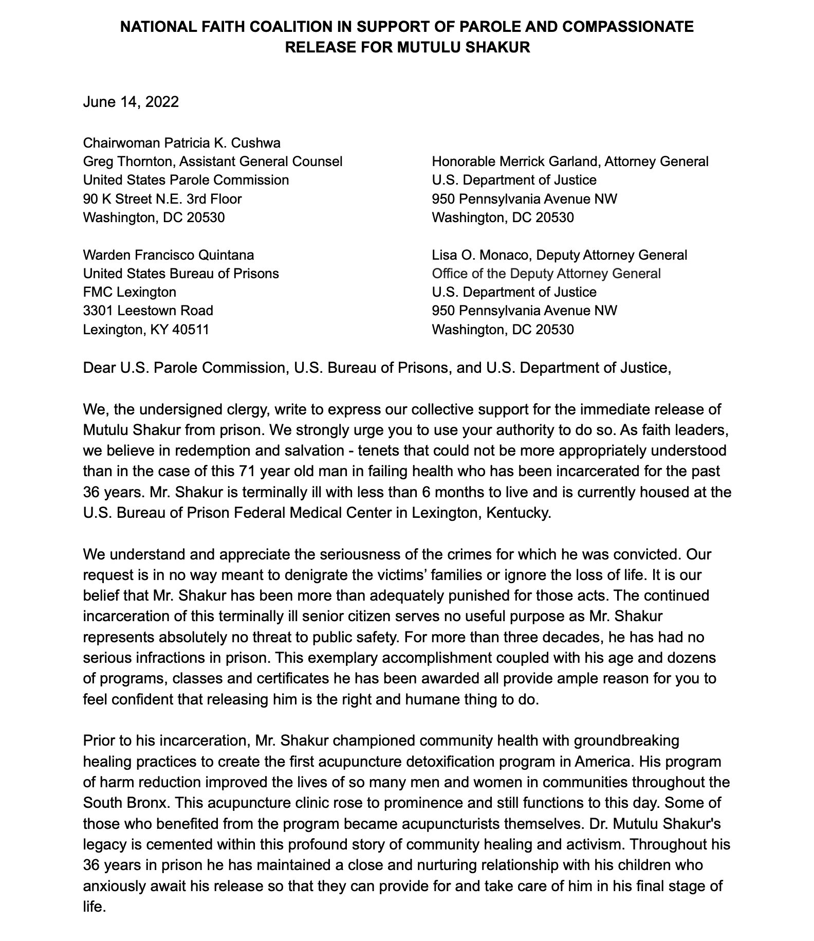 Faithbased Leaders all over the U.S. Call for Compassionate Release